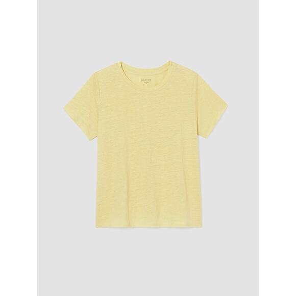 Eileen Fisher Crew Neck Tee Butter Yellow Organic Linen Jersey Basic Tee XS NWOT - Picture 1 of 9